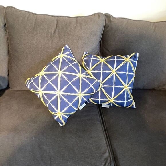 Allen+Roth Indoor Outdoor Pillows Patio Accent Nautical Navy Blue Yellow 17 X 17 - Picture 6 of 6